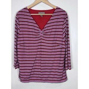 i.e. relaxed Woman Plus Size Top Nylon Mesh Stretch V Neck Striped 90s Y2K 1X